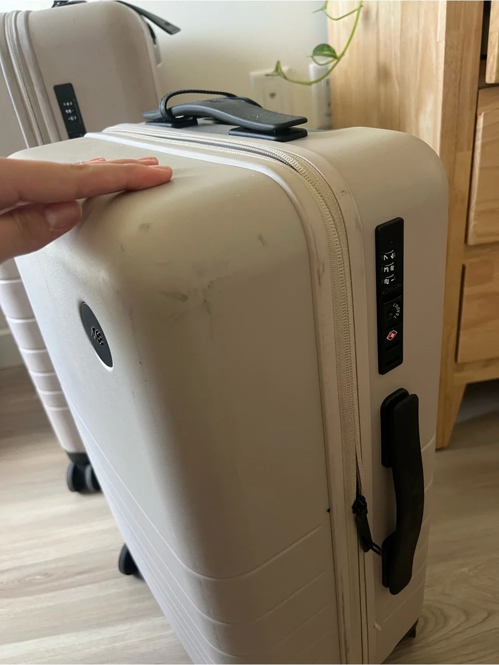Monos Cream Spinner Luggage - Compact Travel Carry-On